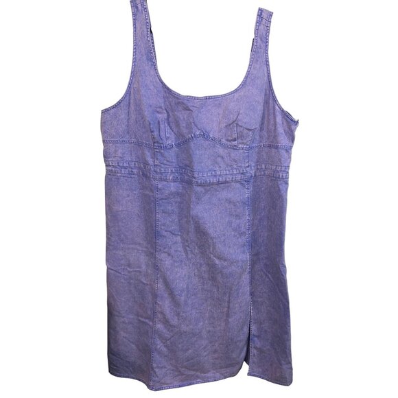 Purple Denim Stonewashed Overall Sleeveless Dress Size 26 Side Zip Side Pockets - Picture 1 of 3